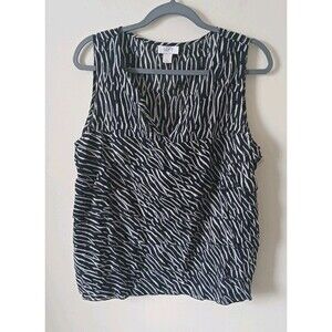 LOFT Sleeveless Blouse Women Size L Black White Geometric Work Office Top